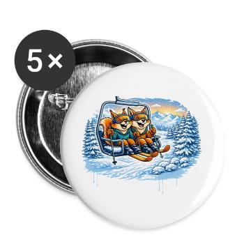 Eichhörnchen & Fuchs im Skilift – Winterspaß - Buttons groß 56 mm (5er Pack) - Weiß - Vorne