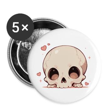Cuddly Skull Heart Cartoon - Buttons large 2.2''/56 mm (5-pack) - white - Front