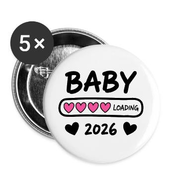 Baby Loading 2026 Schwangerschaft Eltern - Buttons groß 56 mm (5er Pack) - Weiß - Vorne