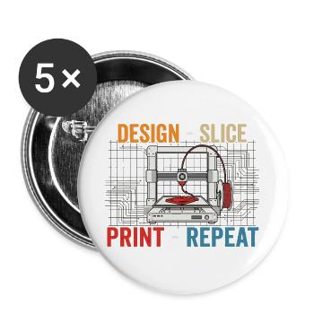3D-Druck Evolution – Design Slice Print Repeat - Buttons groß 56 mm (5er Pack) - Weiß - Vorne