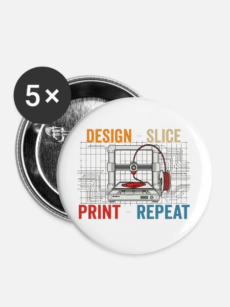 3D-Druck Evolution – Design Slice Print Repeat - Buttons groß 56 mm (5er Pack) - Weiß