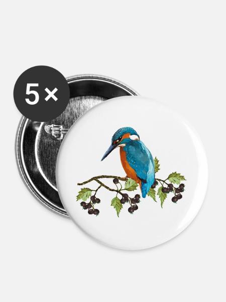 Bunter Vogel - Buttons groß 56 mm (5er Pack) - Weiß