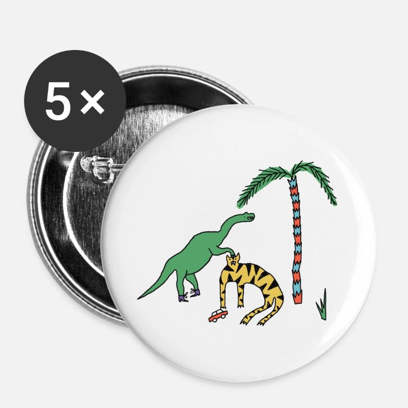 Tiger & Dino  - Buttons groß 56 mm (5er Pack) - Weiß