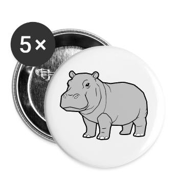 Nilpferd Stehend Comic Tier Zoo - Buttons groß 56 mm (5er Pack) - Weiß - Vorne