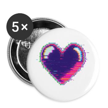 Glitchherz Neon Pixel Liebe Nerd - Buttons groß 56 mm (5er Pack) - Weiß - Vorne
