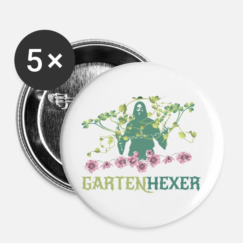 Gartenhexer - Buttons groß 56 mm (5er Pack) - Weiß