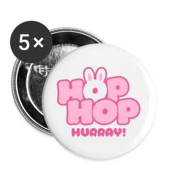 Hop Hop Hourra | Motif de la jolie phrase de lapin - Lot de 5 grands badges (56 mm) - blanc - Devant