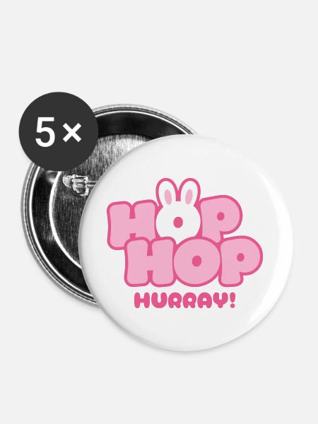 Hop Hop Hurray | Cute Bunny Saying Motif - Buttons large 2.2''/56 mm (5-pack) - white