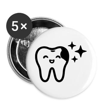 Lächelnder Zahn Symbol Schwarz - Buttons groß 56 mm (5er Pack) - Weiß - Vorne