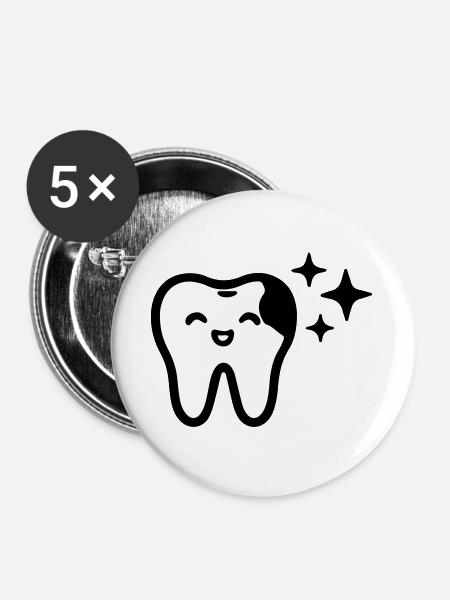 Lächelnder Zahn Symbol Schwarz - Buttons groß 56 mm (5er Pack) - Weiß