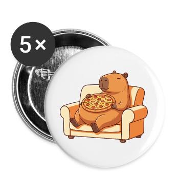 Pizza Capybara auf dem Sofa - Buttons groß 56 mm (5er Pack) - Weiß - Vorne