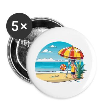 Strandurlaub Cartoon mit Sonnenschirm - Buttons groß 56 mm (5er Pack) - Weiß - Vorne