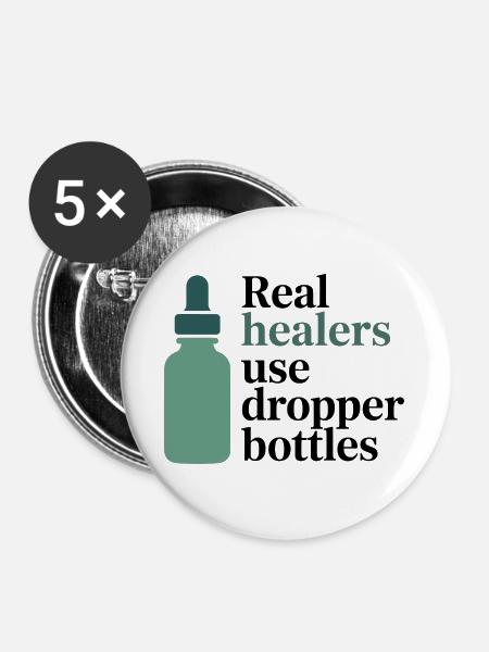 Homöopathie Echte Heiler Tropfflaschen-Beruf - Buttons groß 56 mm (5er Pack) - Weiß