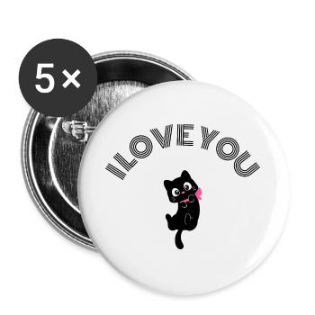 Cute Black Cat I Love You Retro Pink Bow Valentine - Buttons large 2.2''/56 mm (5-pack) - white - Front