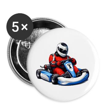 Illustration de pilote de karting - Lot de 5 grands badges (56 mm) - blanc - Devant