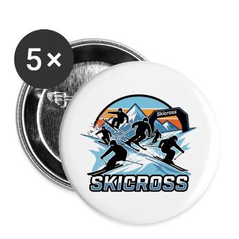 Skicross Race Action in the Snow - Buttons large 2.2''/56 mm (5-pack) - white - Front