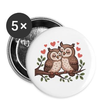 Les hiboux aiment les amoureux doux fleurs-cœur colorés - Lot de 5 grands badges (56 mm) - blanc - Devant