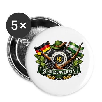 Schützenverein Emblem Zielscheibe - Buttons groß 56 mm (5er Pack) - Weiß - Vorne