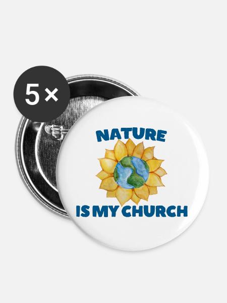 Earth Globe Sonnenblumen-Naturkirche - Buttons groß 56 mm (5er Pack) - Weiß