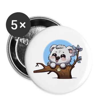 Kleiner Panda auf Ast mit Uhr - Buttons groß 56 mm (5er Pack) - Weiß - Vorne