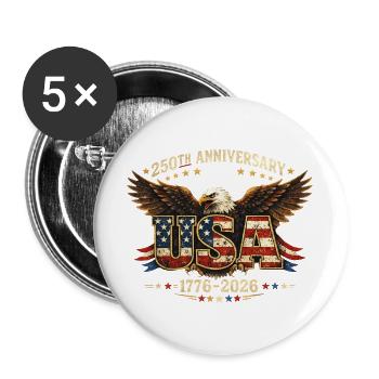 250-jähriges Jubiläum USA 1776-2026 Eagle 4. Juli - Buttons groß 56 mm (5er Pack) - Weiß - Vorne