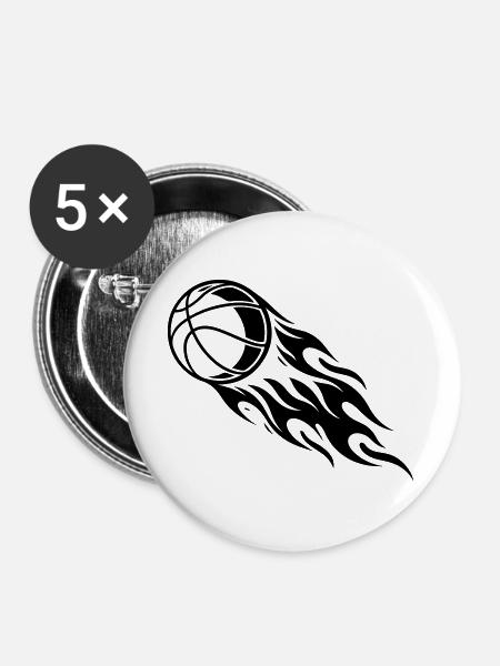Basketball Feuer - Buttons groß 56 mm (5er Pack) - Weiß