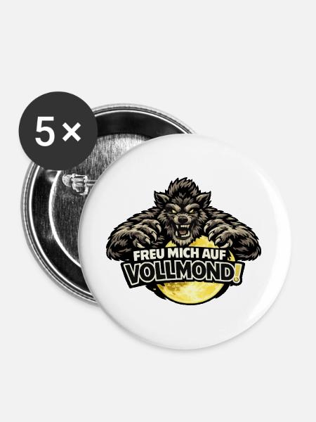 Werwolf Vollmond - lustiger Amok-Spruch - Buttons groß 56 mm (5er Pack) - Weiß