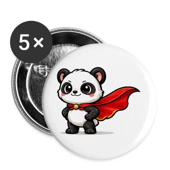 held Panda – Kleiner Superpanda - Buttons groß 56 mm (5er Pack) - Weiß - Vorne