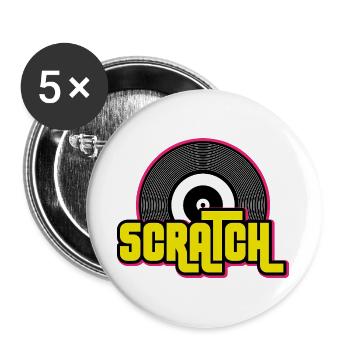 Graphique de disque vinyle Scratch DJ - Lot de 5 grands badges (56 mm) - blanc - Devant