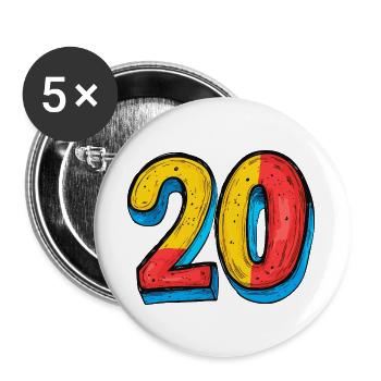20 Zahl Bunt - Buttons groß 56 mm (5er Pack) - Weiß - Vorne