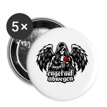 Engel auf Abwegen mit Rose "Todesengel" - Buttons groß 56 mm (5er Pack) - Weiß - Vorne