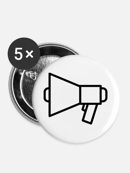 Megafon Lautsprecher Protest - Buttons groß 56 mm (5er Pack) - Weiß