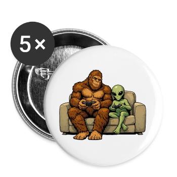 Bigfoot Alien Plays Video Game Gaming Sasquatch - Buttons large 2.2''/56 mm (5-pack) - white - Front