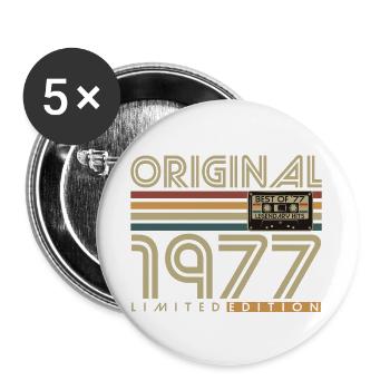 Cadeau d’anniversaire vintage original de 1977 - Lot de 5 grands badges (56 mm) - blanc - Devant