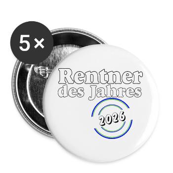 Rentner des Jahres 2026 - Buttons groß 56 mm (5er Pack) - Weiß - Vorne