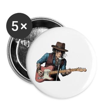 Chanteur blues rock à la guitare électrique - Lot de 5 grands badges (56 mm) - blanc - Devant