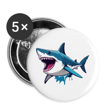 Fröhlicher weißer Hai Spritz Effekt Maritim Motiv - Buttons groß 56 mm (5er Pack) - Weiß - Vorne