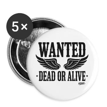 Wanted Dead or Alive mit Flügeln - Buttons groß 56 mm (5er Pack) - Weiß - Vorne