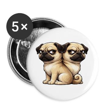 Cute Pug Cartoon Friends Friendship Twins - Buttons large 2.2''/56 mm (5-pack) - white - Front