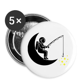 Astronaut angelt Sterne Mond - Buttons groß 56 mm (5er Pack) - Weiß - Vorne
