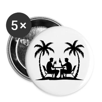 Palmen Party Urlaub Silhouette - Buttons groß 56 mm (5er Pack) - Weiß - Vorne