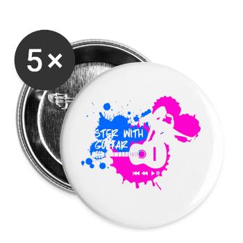 Master with guitar - Blau Pink Weiß - Buttons groß 56 mm (5er Pack) - Weiß - Vorne