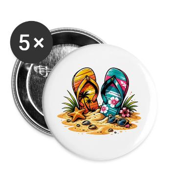 Flip Flops am Strand Illustration - Buttons groß 56 mm (5er Pack) - Weiß - Vorne