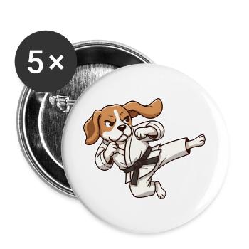 Cooler Beagle Kung Fu Karate Sprung Tritt Hund - Buttons groß 56 mm (5er Pack) - Weiß - Vorne