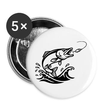 Contour noir du Brochet Predator - Lot de 5 grands badges (56 mm) - blanc - Devant
