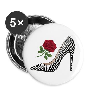 Rose à talons hauts zèbre - Lot de 5 grands badges (56 mm) - blanc - Devant