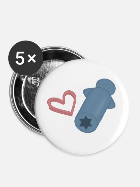 Herz-Rakete Retro Druck - Buttons groß 56 mm (5er Pack) - Weiß