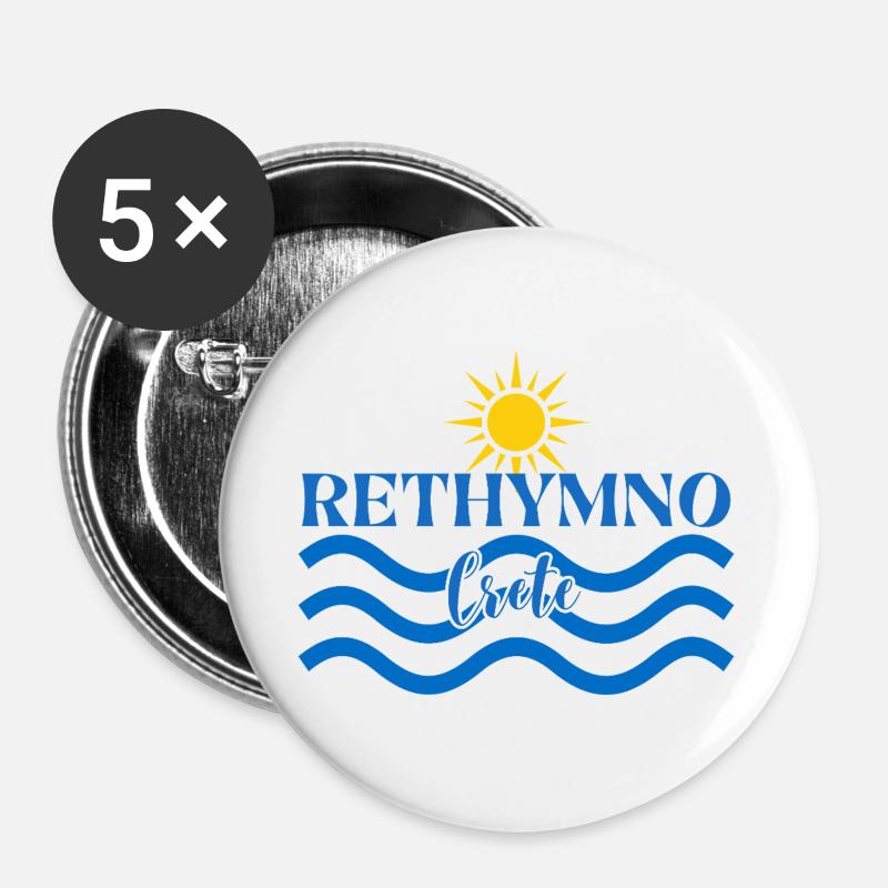 Rethymno Crete Waves Sun Logo - Buttons large 2.2''/56 mm (5-pack) - white