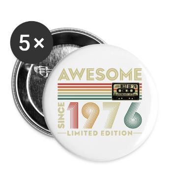 Cadeau d’anniversaire pour le 50e anniversaire 1976 Vintage Retro - Lot de 5 grands badges (56 mm) - blanc - Devant