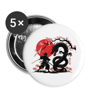 Samurai vs Dragon Shirt Dragon Fight - Buttons large 2.2''/56 mm (5-pack) - white - Front